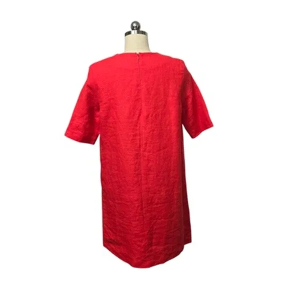 Emerson Fry Dress Womens Medium Red Linen Shift Short Sleeve Keyhole Made in USA